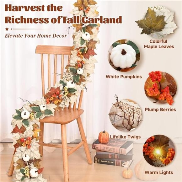 Fall Decorations for Home, 6 Ft Fall Garland for Mantle, Fall Leaves Garland - Picture 3 of 8